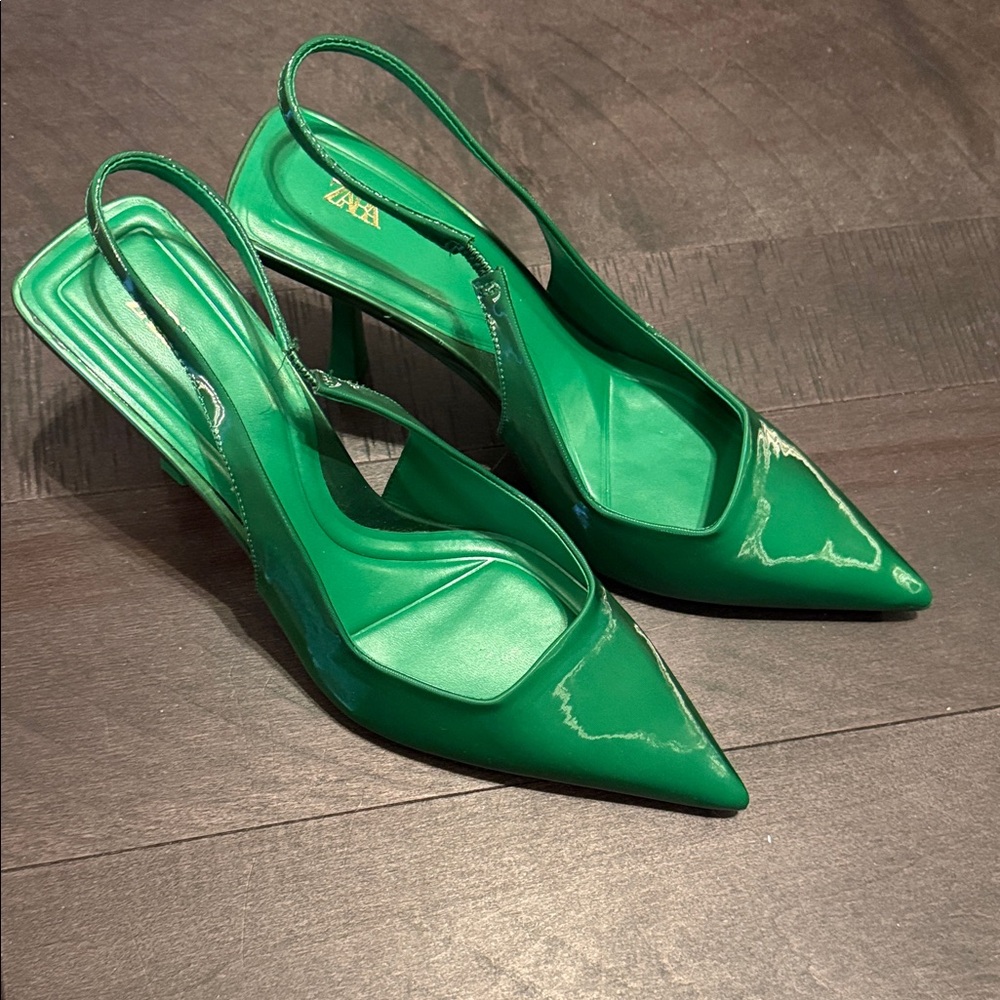 Zara Emerald Patent Slingback Pointed-Toe Pumps